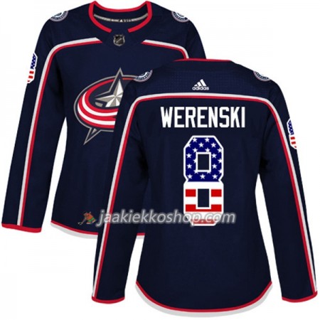 Nainen NHL Columbus Blue Jackets Pelipaita Zach Werenski 8 Adidas 2017-2018 Marine Sininen USA Flag Fashion Authentic